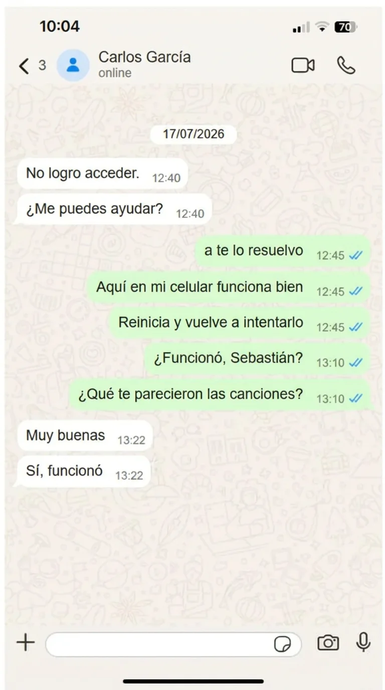Carlos García confirmando acceso tras el soporte: 'Muy buenas, sí funcionó'