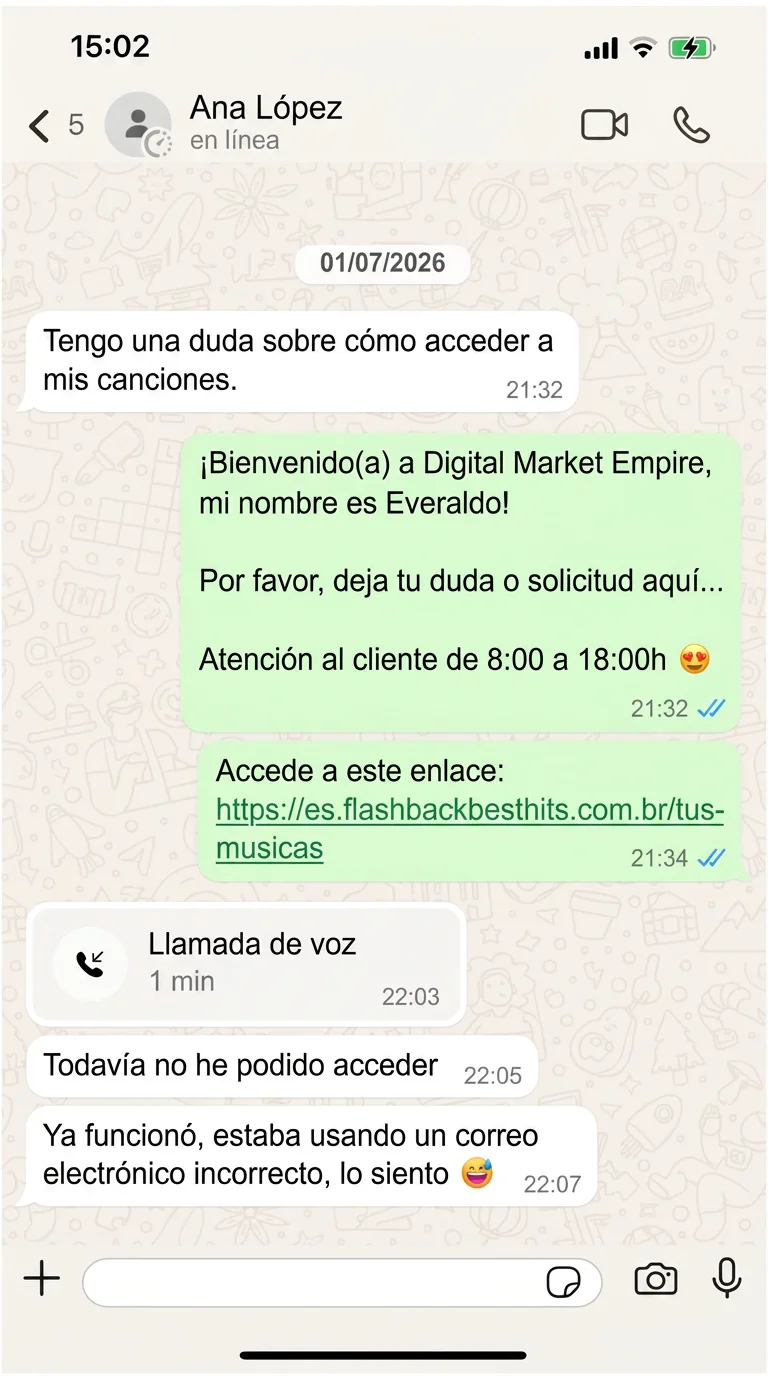 Ana López resolviendo el acceso con el soporte: 'Ya funcionó'